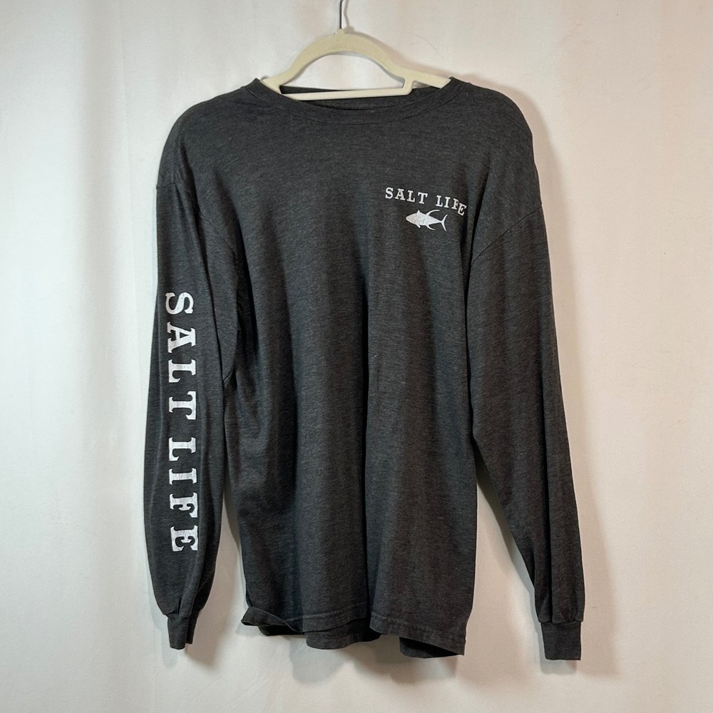 Salt Life Gray Long Sleeve T-Shirt Fishing Tuna Graphic Tee Menswear